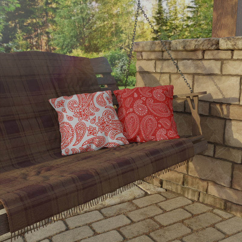 Reversible Red Paisley Outdoor Pillows