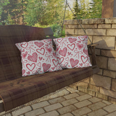 Valentine Heart Pattern Outdoor Pillow — Pink Watercolor Hearts Throw Cushion