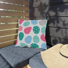 Easter Egg Pattern Outdoor Pillow — Pastel Spring Patio Cushion
