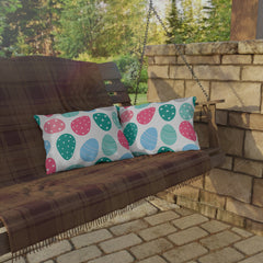 Easter Egg Pattern Outdoor Pillow — Pastel Spring Patio Cushion
