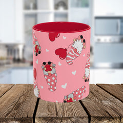 Valentine Gnome Coffee Mug — Pink Heart Pattern 11oz/15oz
