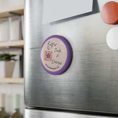 Purple Round Button Magnet – “Epic Finds & Designs” Floral Logo Refrigerator Magnet