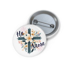 He Arose Cross Floral Pin Button — Christian Easter Lapel Badge