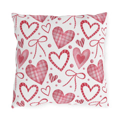 Valentine Heart Pattern Outdoor Pillow — Pink Watercolor Hearts Throw Cushion