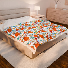 Autumn Floral Plush Blanket, Cozy Throw Blanket for Fall,