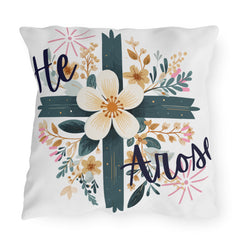 He Arose Outdoor Pillow — Floral Cross Easter Decorative Cushion