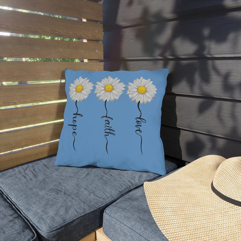 Hope Faith Love Daisy Pillows Light Blue for Outdoor Decor