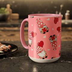 Valentine Gnome Coffee Mug — Pink Heart Pattern 11oz/15oz