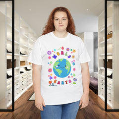 Earth Day Graphic Tee — 'World Earth' Cute Globe & Flowers T-Shirt