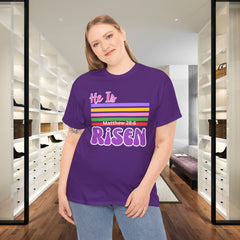 He Is Risen Tee — Retro Stripes Easter Christian T-Shirt