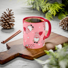 Valentine Gnome Coffee Mug — Pink Heart Pattern 11oz/15oz