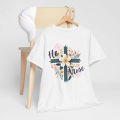 He Rose Floral Cross T‑Shirt — Christian Easter Faith Tee