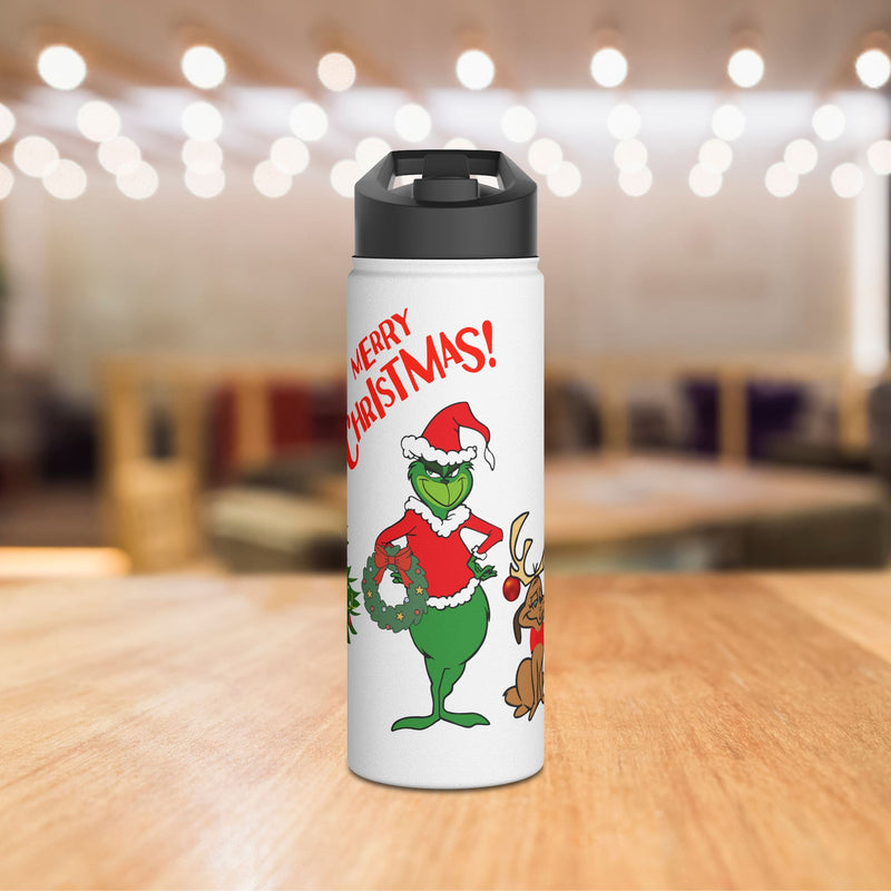 Christmas Themed Stainless Steel Water Bottle, Holiday Gift,