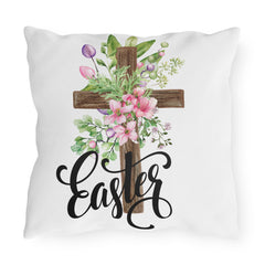 Easter Floral Cross Throw Pillow — Spring Garden Decorative Accent