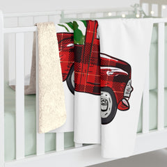 White Christmas Vibes Sherpa Blanket — Plaid Truck & Tree Holiday Throw