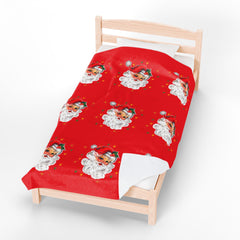 Christmas Santa Plush Velveteen Blanket, Holiday Throw Blanket,