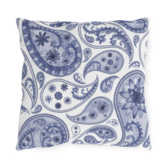 Reversible Blue Floral Paisley Outdoor Pillows