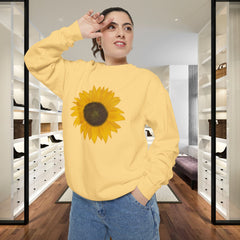Sunflower Unisex Garment-Dyed Sweatshirt - Cozy Floral Pullover for Spring, Gifts, Stylish Casual Wear, Eco-Friendly Apparel