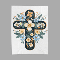 Floral Cross Velveteen Plush Blanket