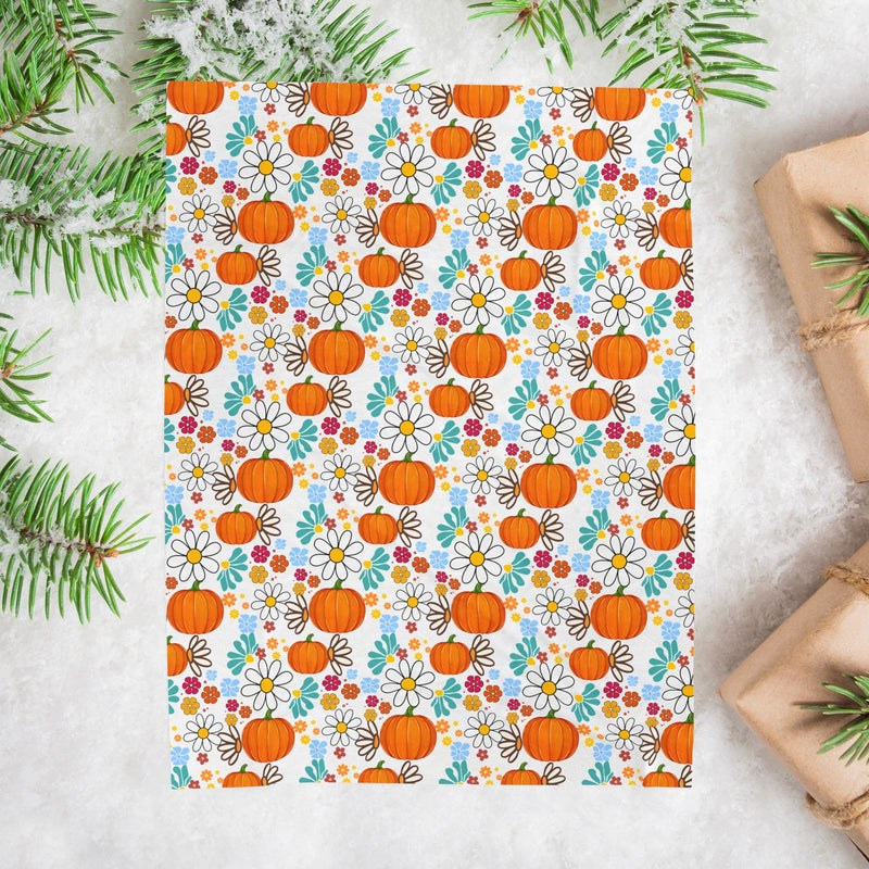 Autumn Floral Plush Blanket, Cozy Throw Blanket for Fall,