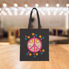 Vintage Peace Love Floral Tote Bag,