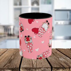 Valentine Gnome Coffee Mug — Pink Heart Pattern 11oz/15oz