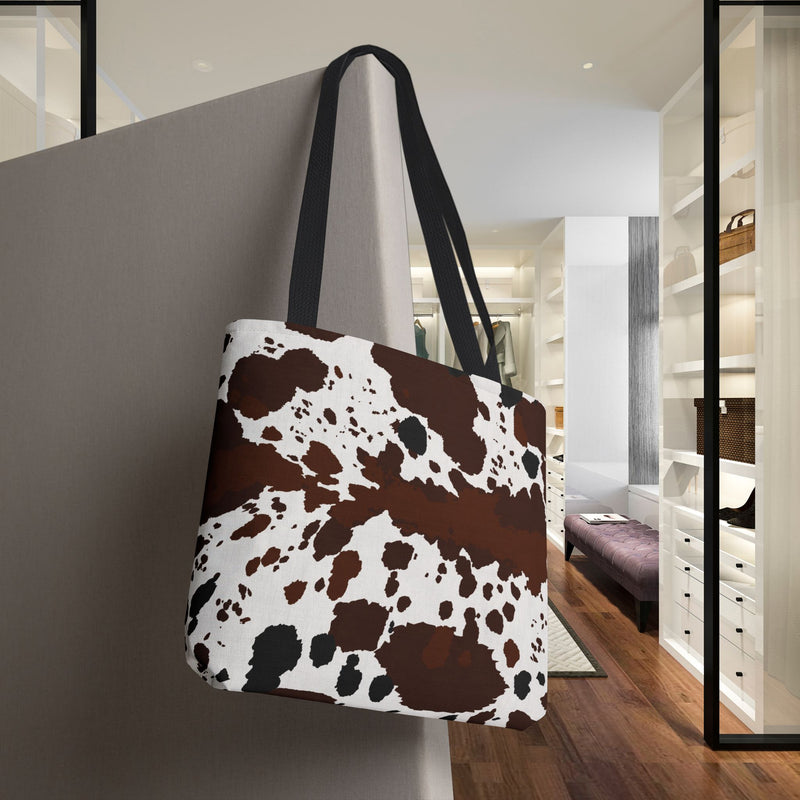 Chic Cow Print Tote Bag, Stylish Reusable Shopping Tote,