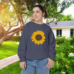 Sunflower Unisex Garment-Dyed Sweatshirt - Cozy Floral Pullover for Spring, Gifts, Stylish Casual Wear, Eco-Friendly Apparel