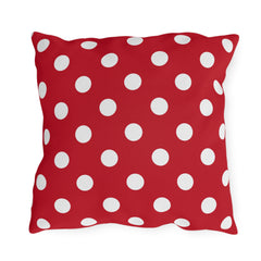 Red Polka Dot Outdoor Pillow — Classic White Dot Patio Cushion