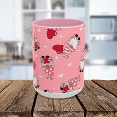 Valentine Gnome Coffee Mug — Pink Heart Pattern 11oz/15oz