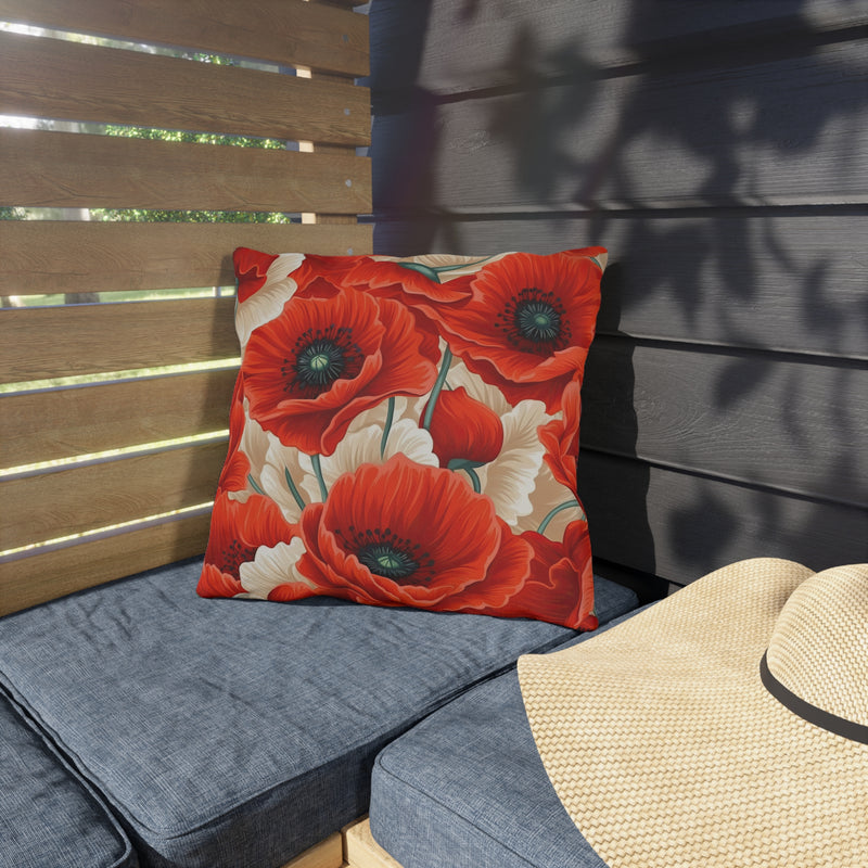 Red Poppy Floral Pillows, Garden Decor,