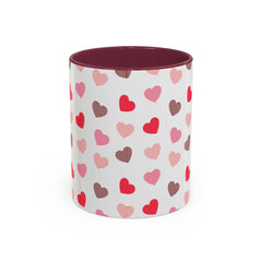 Heart Pattern Coffee Mug — Cute Pink & Red Hearts Ceramic Mug (11oz/15oz)