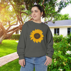 Sunflower Unisex Garment-Dyed Sweatshirt - Cozy Floral Pullover for Spring, Gifts, Stylish Casual Wear, Eco-Friendly Apparel