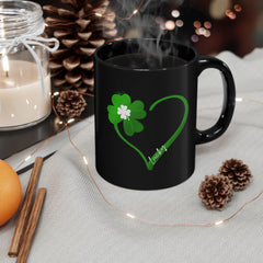 St. Patrick's Day Clover Heart Black Coffee Mug – Lucky Shamrock 11oz/15oz