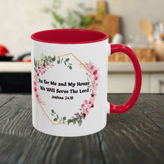 Joshua 24:15 Floral Faith Mug — "As for Me and My House, We Will Serve the Lord" (11oz/15oz)