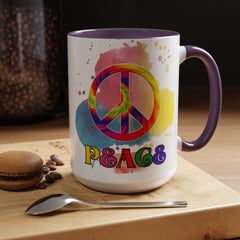 Colorful Peace Mug with Tie-Dye Design, Various Colors & Sizes