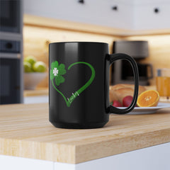 St. Patrick's Day Clover Heart Black Coffee Mug – Lucky Shamrock 11oz/15oz