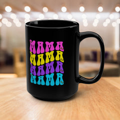 Mama Rainbow Retro 15oz Black Coffee Mug