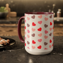 Heart Pattern Coffee Mug — Cute Pink & Red Hearts Ceramic Mug (11oz/15oz)