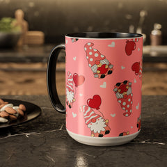 Valentine Gnome Coffee Mug — Pink Heart Pattern 11oz/15oz