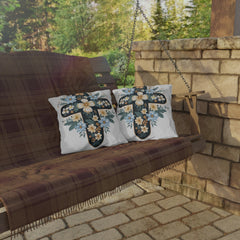 Floral Cross Outdoor Pillow — Blue & Cream Garden Accent