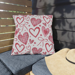 Valentine Heart Pattern Outdoor Pillow — Pink Watercolor Hearts Throw Cushion