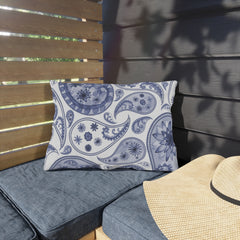 Reversible Blue Floral Paisley Outdoor Pillows