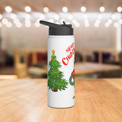 Christmas Themed Stainless Steel Water Bottle, Holiday Gift,