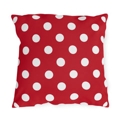 Red Polka Dot Outdoor Pillow — Classic White Dot Patio Cushion