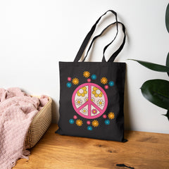 Vintage Peace Love Floral Tote Bag,