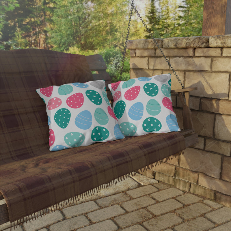 Easter Egg Pattern Outdoor Pillow — Pastel Spring Patio Cushion