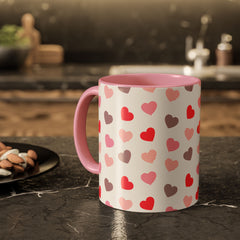 Heart Pattern Coffee Mug — Cute Pink & Red Hearts Ceramic Mug (11oz/15oz)