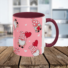 Valentine Gnome Coffee Mug — Pink Heart Pattern 11oz/15oz