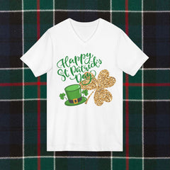 Happy St. Patrick's Day V-Neck Tee — Shamrock & Leprechaun Hat St. Patrick's Shirt